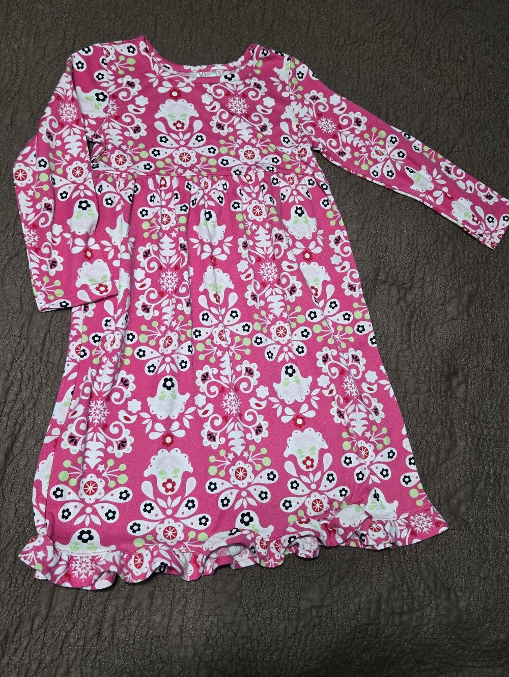 Hanna Andersson Playdress Floral Dress Girls Holiday Pink Snowflake Size 5 110cm